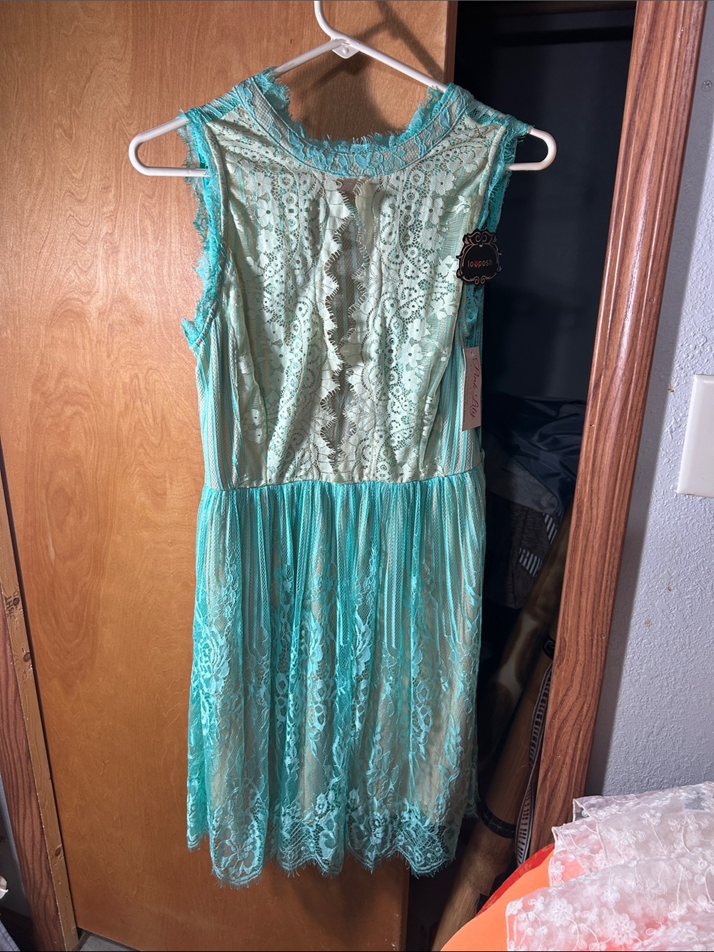 Posh Teal Lace Overlay Dress